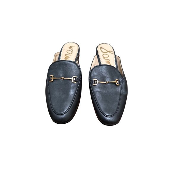 Sam Edelman Black Leather Slip-On Mules Gold Metal Bit Detail Women's Size 5 - Picture 1 of 8